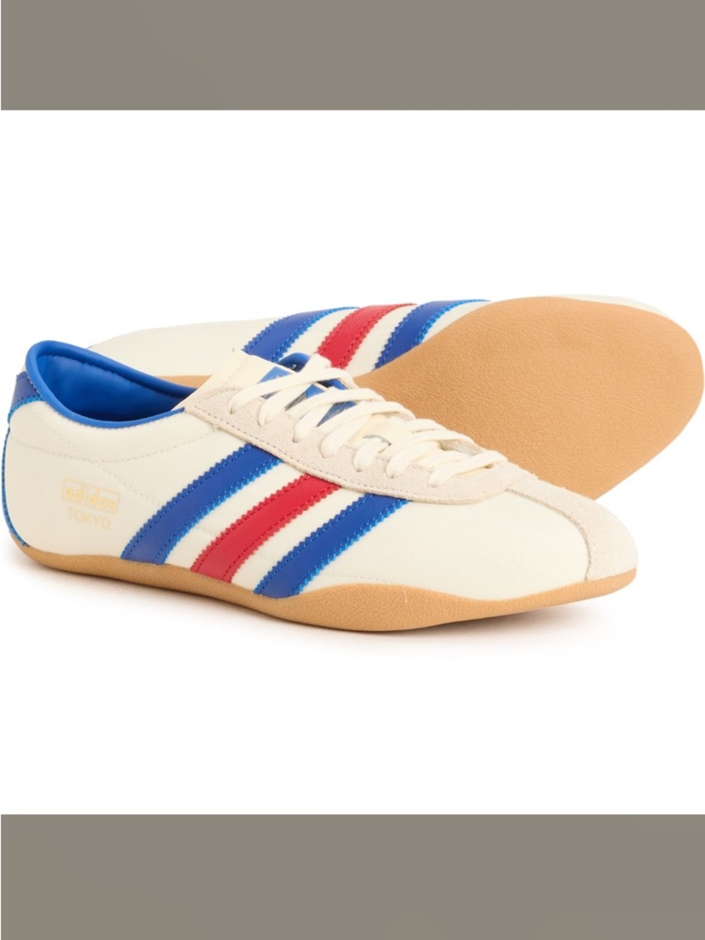 NIB Adidas Tokyo Cream Sneakers with Blue & Red Stripes.  Size 8, 7.5, 7 Womens
